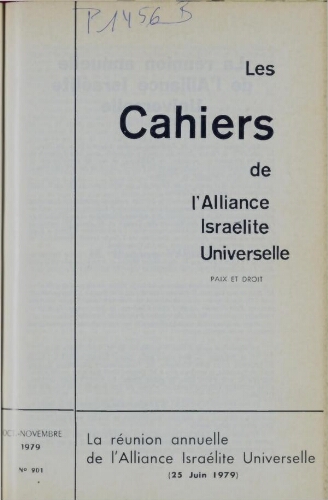 Les Cahiers de l'Alliance Israélite Universelle (Paix et Droit).  N°201 (01 oct. 1979)